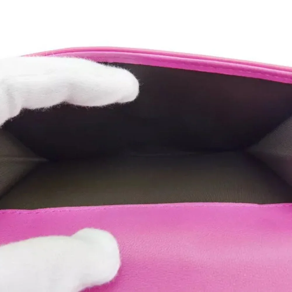 Dior W hook wallet D mark plate pink enamel leather Authentic Used